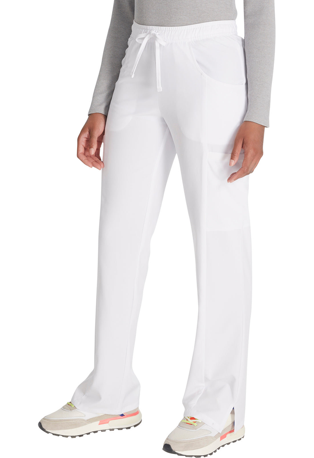 EDS Essentials DK010 Mid Rise Straight Leg Drawstring Pants White Model Image Right Side | Dickies