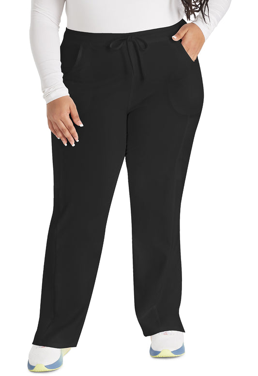 EDS Essentials DK010 Women's Mid Rise Straight Leg Drawstring Scrub Pants Black