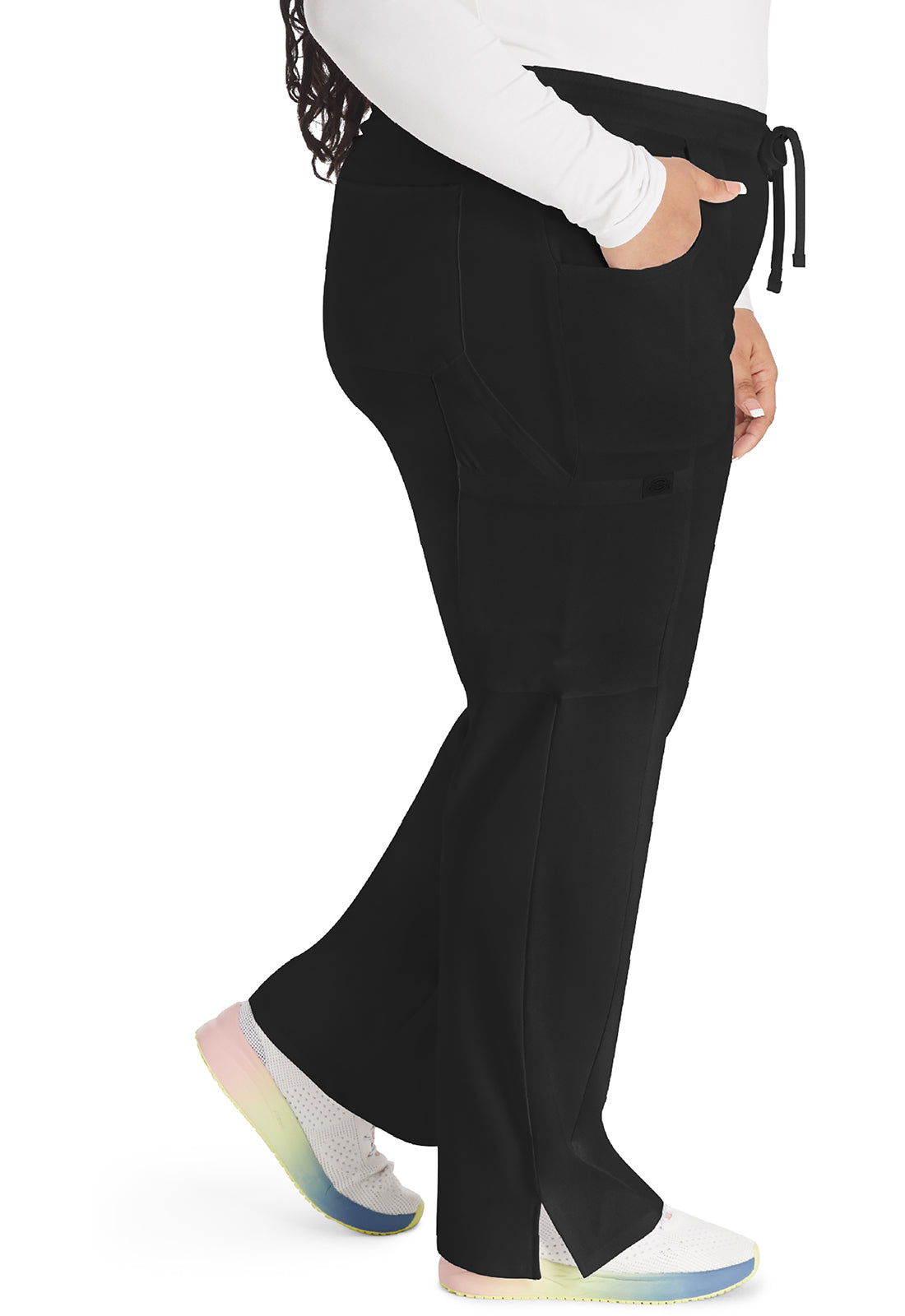 EDS Essentials DK010 Women's Mid Rise Straight Leg Drawstring Scrub Pants Black