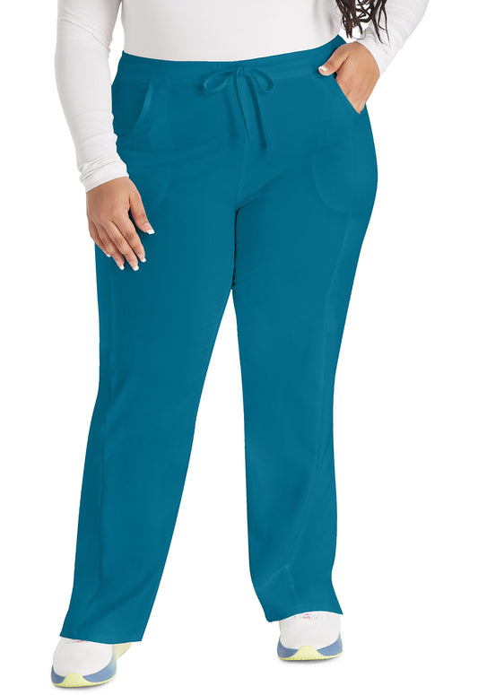 EDS Essentials DK010 Women's Mid Rise Straight Leg Drawstring Scrub Pants Caribbean Blue