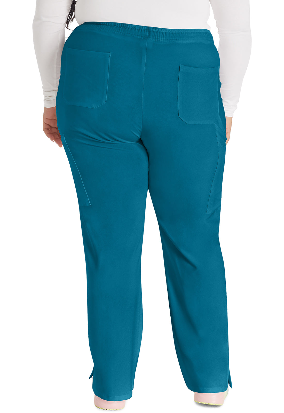 EDS Essentials DK010 Women's Mid Rise Straight Leg Drawstring Scrub Pants Caribbean Blue