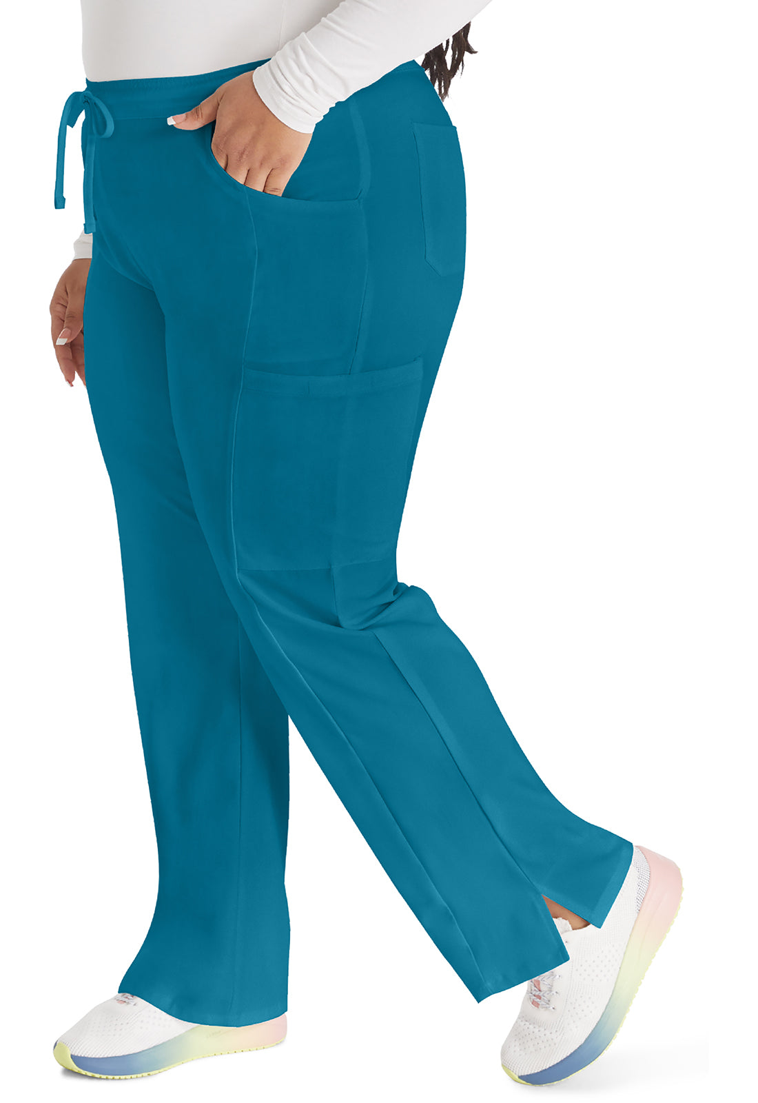 EDS Essentials DK010 Women's Mid Rise Straight Leg Drawstring Scrub Pants Caribbean Blue