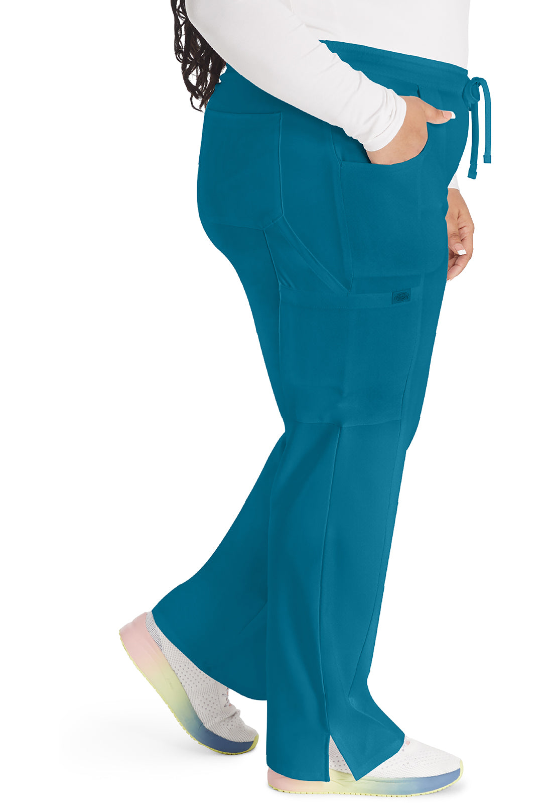 EDS Essentials DK010 Women's Mid Rise Straight Leg Drawstring Scrub Pants Caribbean Blue