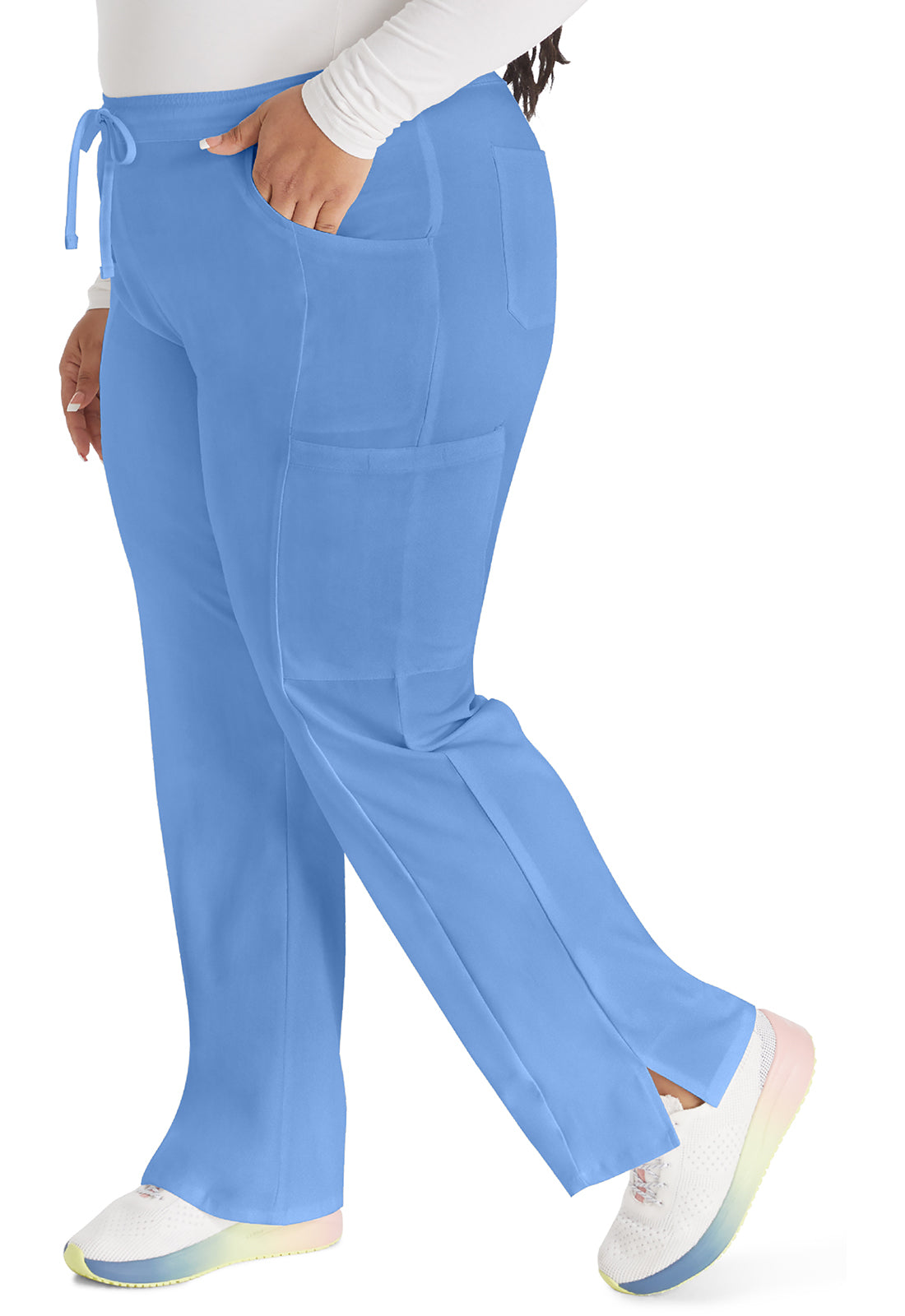 EDS Essentials DK010 Women's Mid Rise Straight Leg Drawstring Scrub Pants Ciel