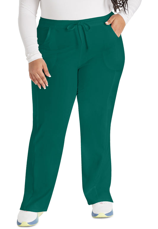 EDS Essentials DK010 Women's Mid Rise Straight Leg Drawstring Scrub Pants Hunter Green