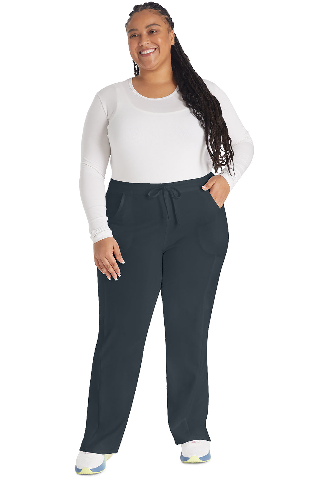 EDS Essentials DK010 Women's Mid Rise Straight Leg Drawstring Scrub Pants Pewter