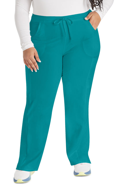 EDS Essentials DK010 Women's Mid Rise Straight Leg Drawstring Scrub Pants Teal Blue