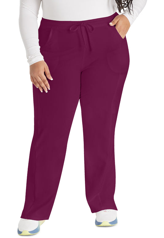 EDS Essentials DK010 Women's Mid Rise Straight Leg Drawstring Scrub Pants Wine