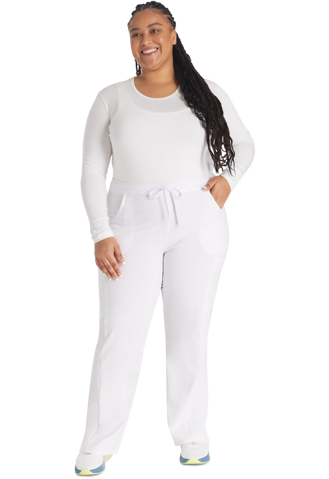 EDS Essentials DK010 Women's Mid Rise Straight Leg Drawstring Scrub Pants White