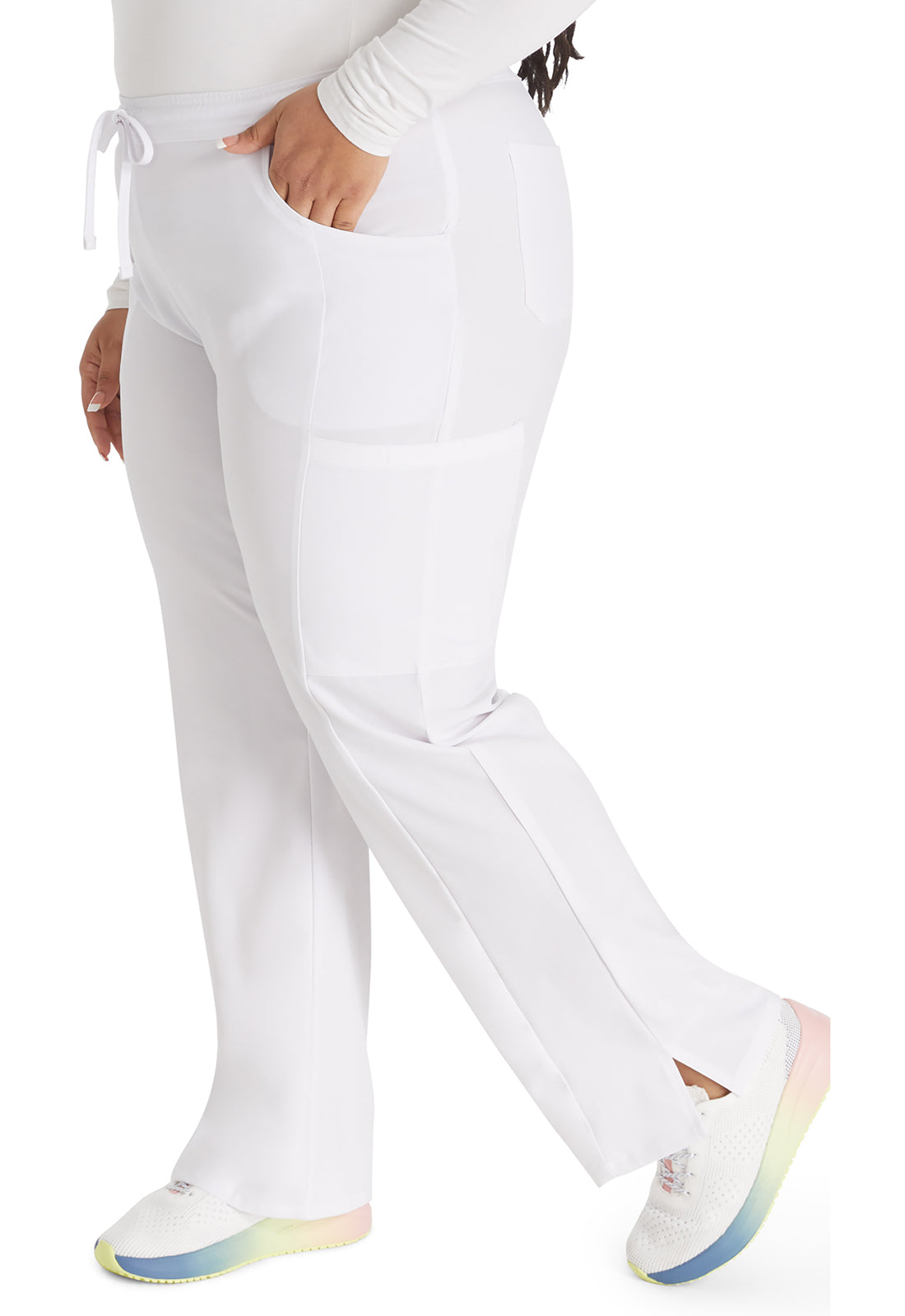 EDS Essentials DK010 Women's Mid Rise Straight Leg Drawstring Scrub Pants White