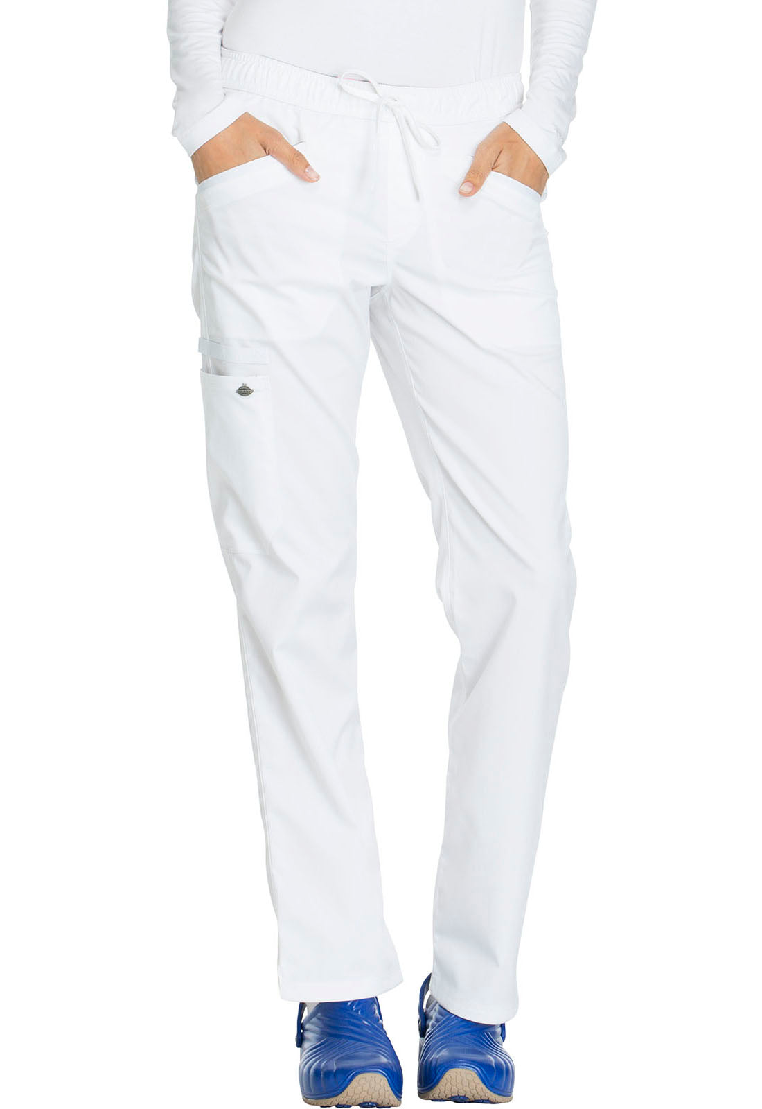 Essence DK106 Mid Rise Straight Leg Drawstring Pants White Model Image Front | Dickies