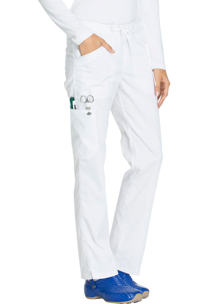 Essence DK106 Mid Rise Straight Leg Drawstring Pants White Model Image Left Side | Dickies