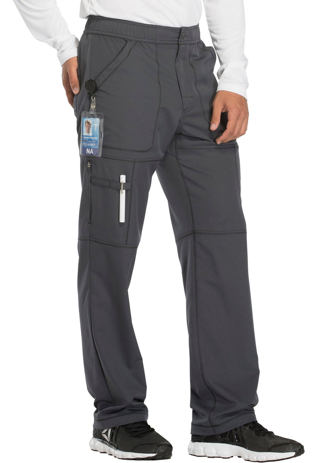 Dynamix DK110 Men's Zip Fly Cargo Pants Pewter Model Image Left Side | Dickies