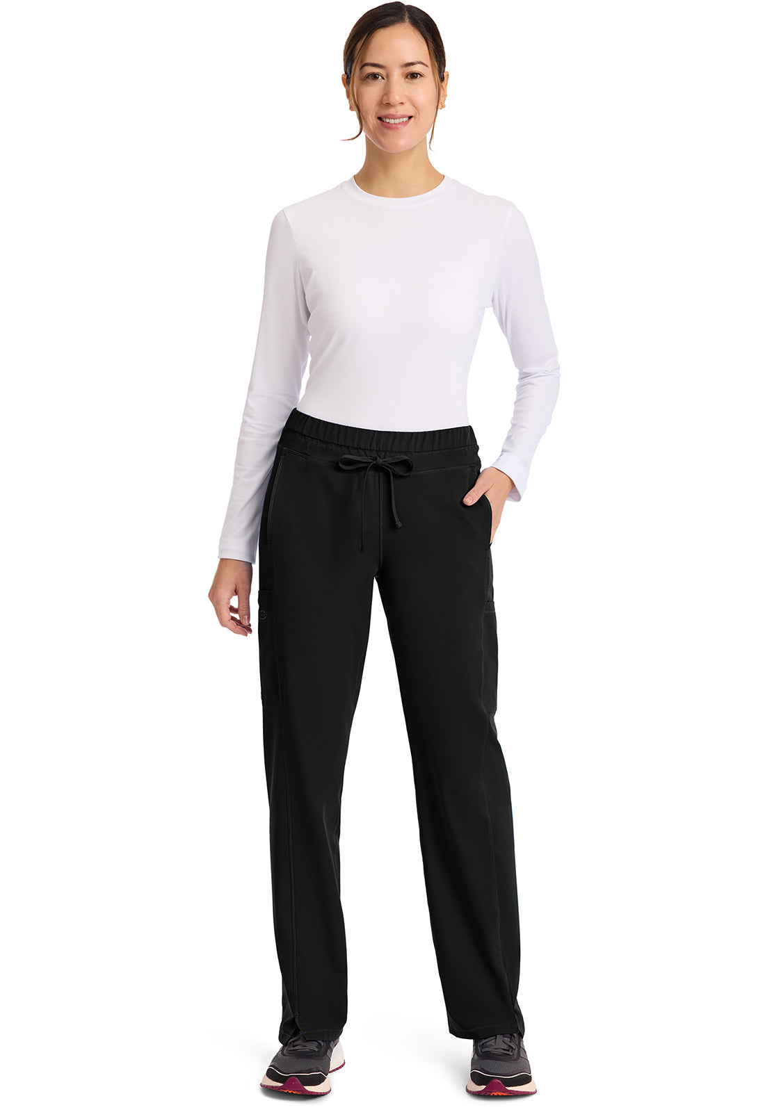 Dynamix DK130 Women's Mid Rise Straight Leg Drawstring Scrub Pants Black