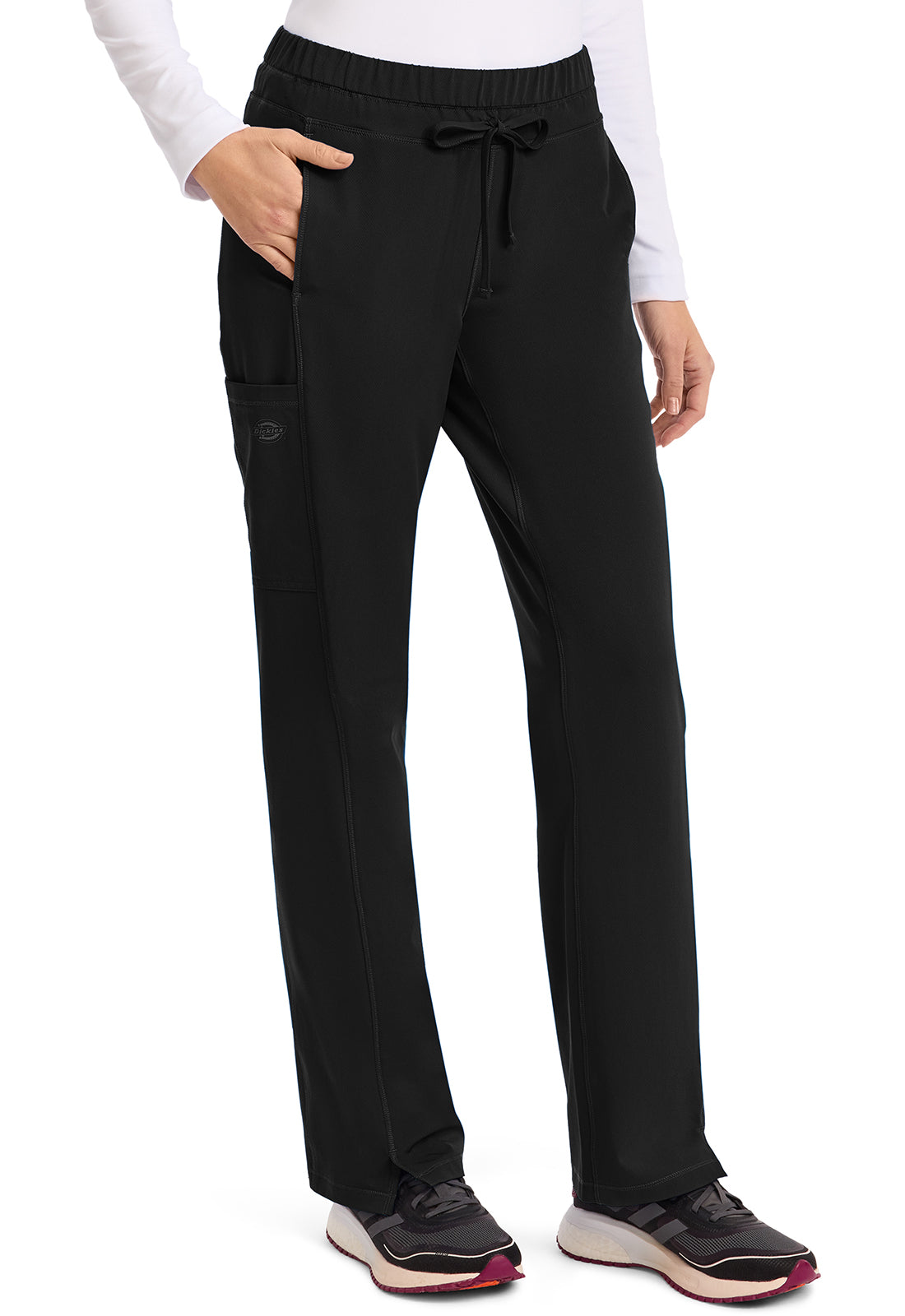 Dynamix DK130 Women's Mid Rise Straight Leg Drawstring Scrub Pants Black