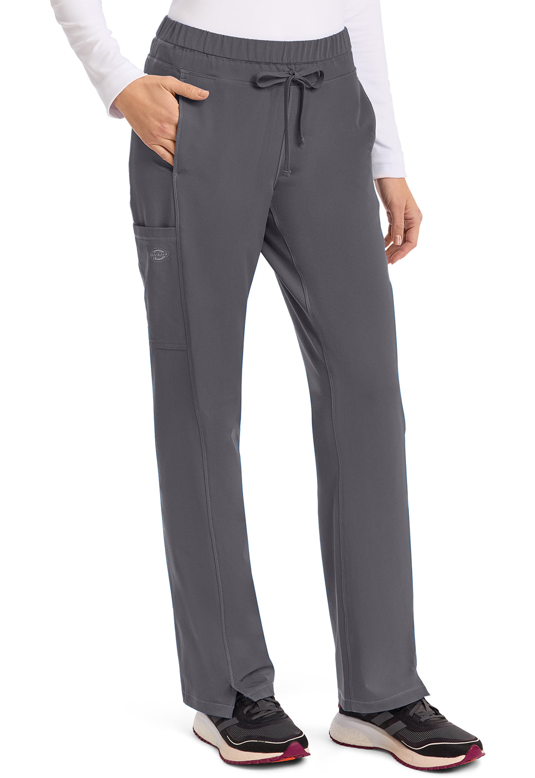 Dynamix DK130 Women's Mid Rise Straight Leg Drawstring Scrub Pants Pewter