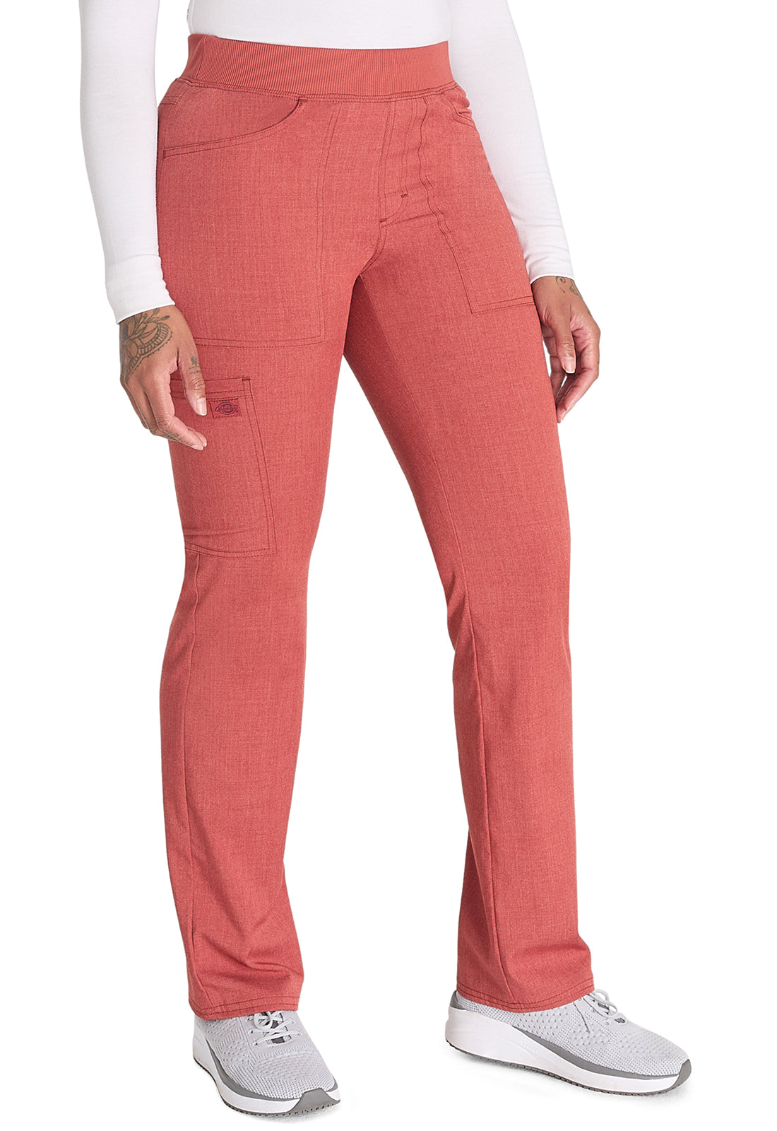 Balance DK135 Mid Rise Tapered Leg Pull-on Pants Heather Clay Model Image Left Side | Dickies