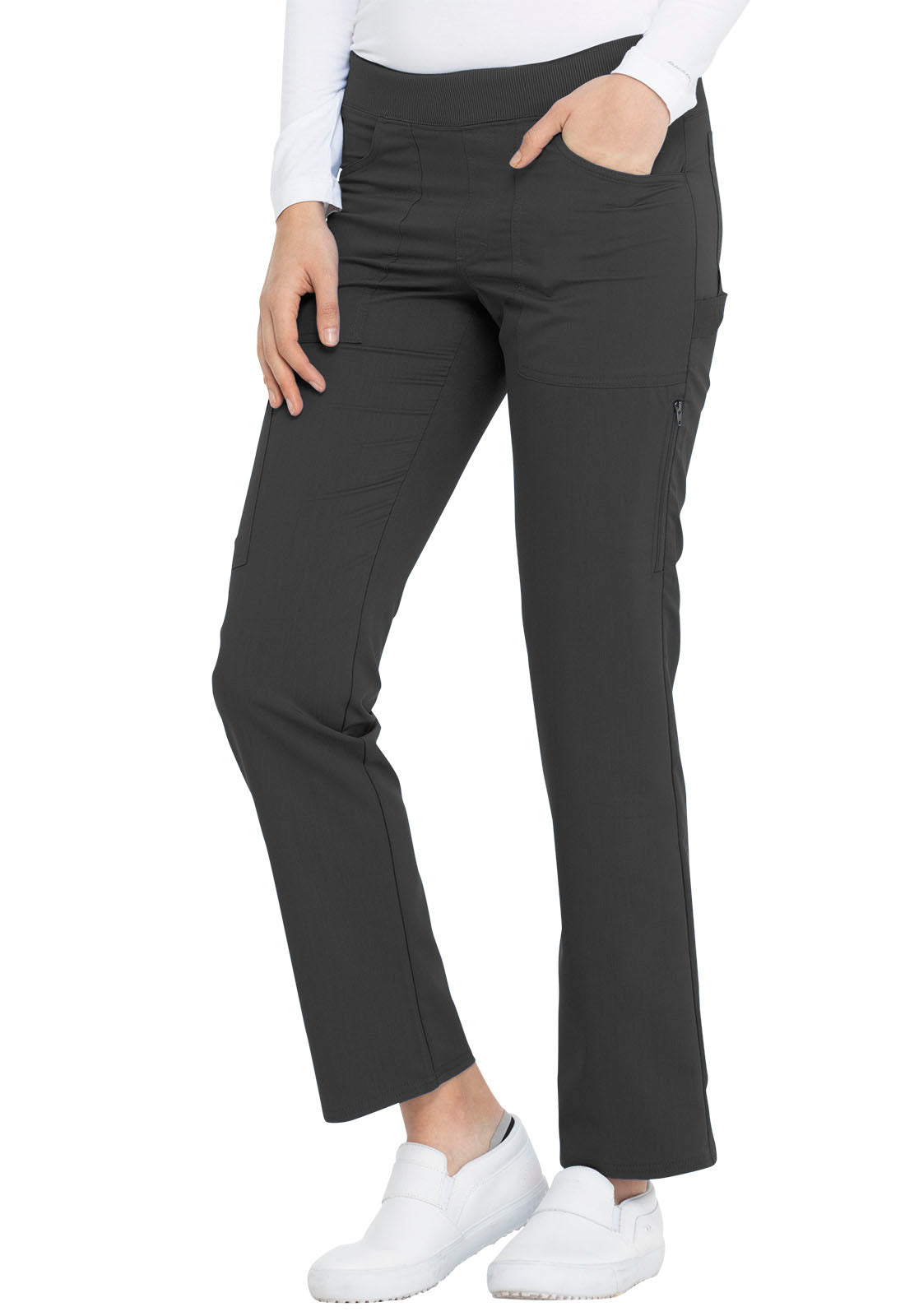 Balance DK135 Mid Rise Tapered Leg Pull-on Pants Pewter Model Image Right Side | Dickies