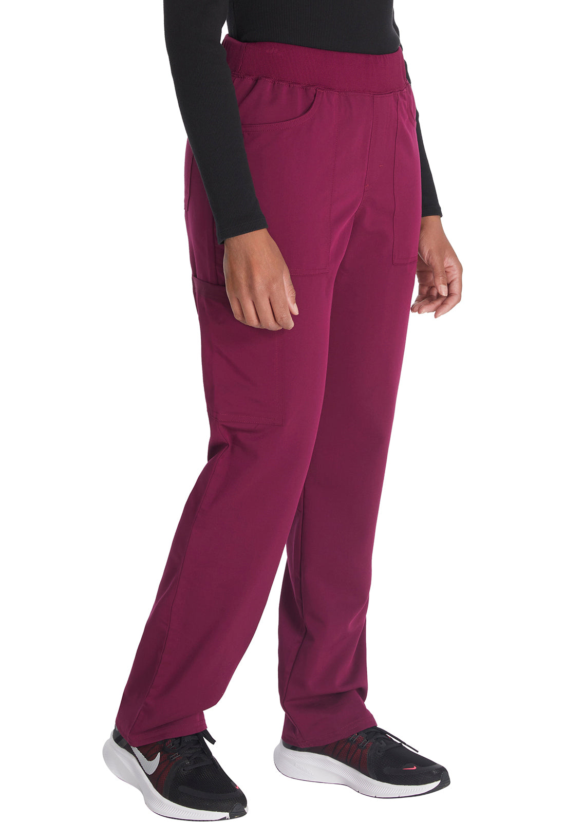 Balance DK135 Mid Rise Tapered Leg Pull-on Pants Wine Model Image Left Side | Dickies