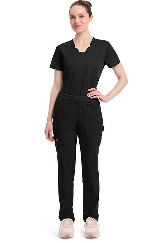 Balance DK135 Women's Mid Rise Tapered Leg Pull-on Scrub Pants Black