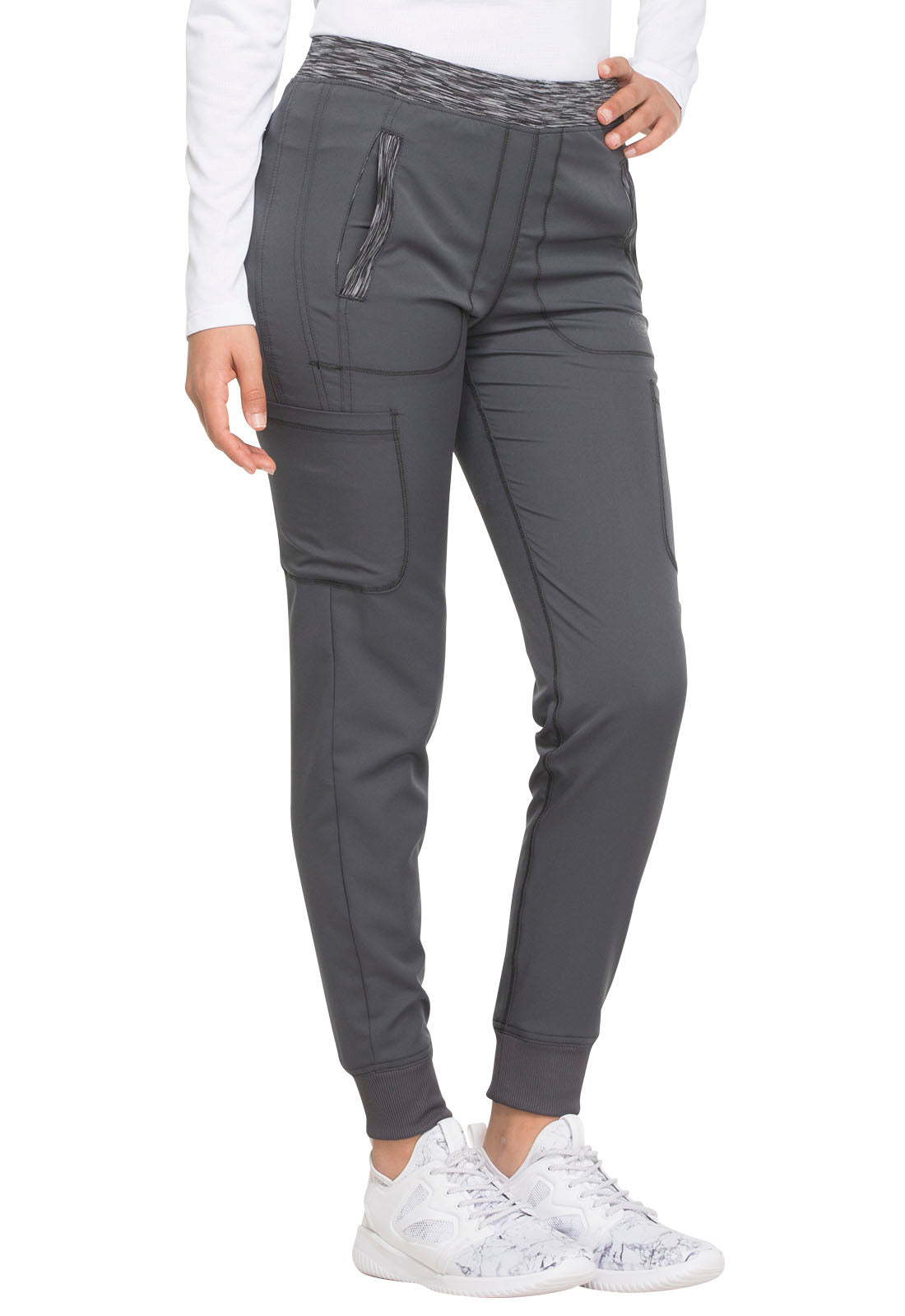 Dynamix DK185 Natural Rise Tapered Leg Jogger Pants Pewter Model Image Left Side | Dickies