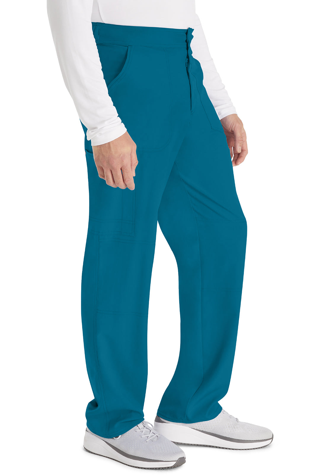 EDS NXT DK216 Men's Mid Rise Zip Fly Straight Leg Pants Caribbean Blue Model Image Left Side | Dickies