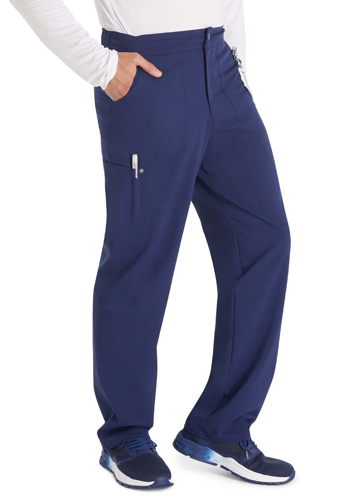 EDS NXT DK216 Men's Mid Rise Zip Fly Straight Leg Pants Navy Model Image Left Side | Dickies