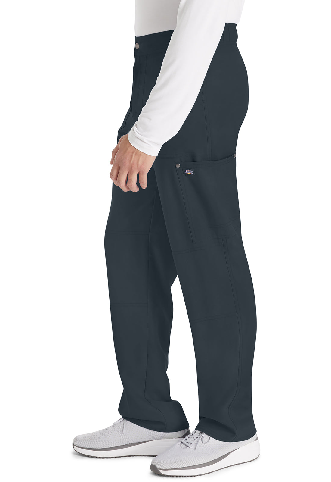 EDS NXT DK216 Men's Mid Rise Zip Fly Straight Leg Pants Pewter Model Image Right Side | Dickies