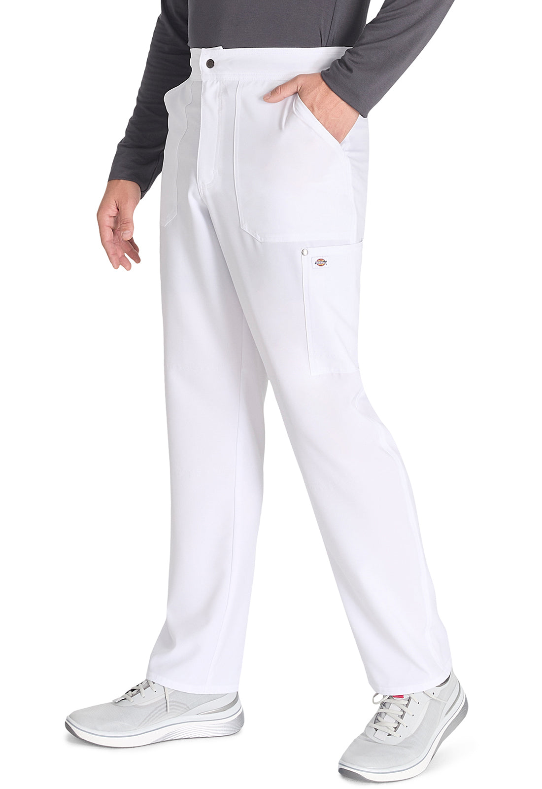 EDS NXT DK216 Men's Mid Rise Zip Fly Straight Leg Pants White Model Image Right Side | Dickies