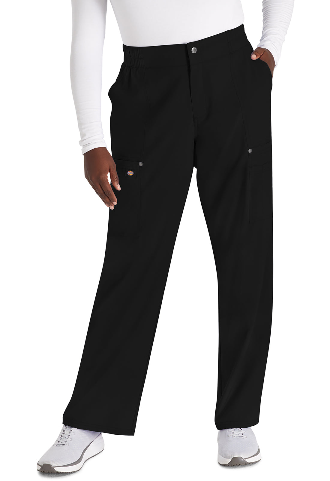 EDS NXT DK219 Mid Rise Zip Fly Wide Leg Cargo Pants Black Model Image Front | Dickies