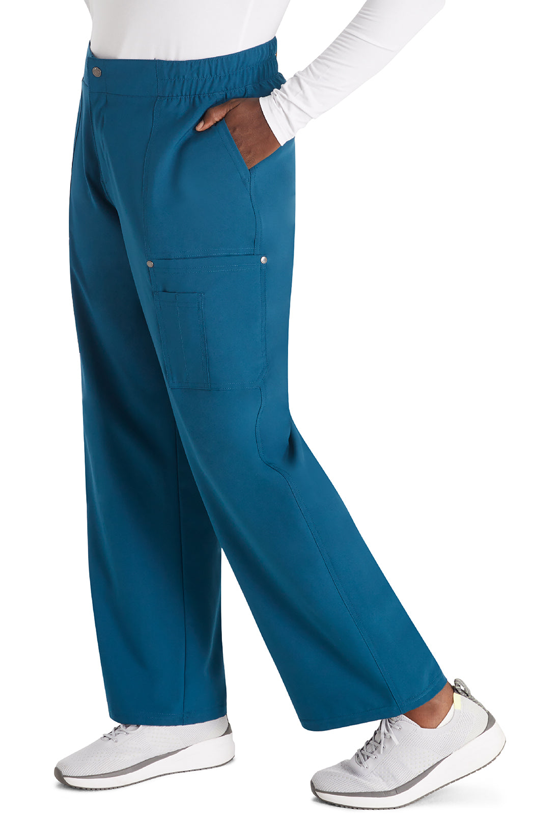 EDS NXT DK219 Mid Rise Zip Fly Wide Leg Cargo Pants Caribbean Blue Model Image Right Side | Dickies