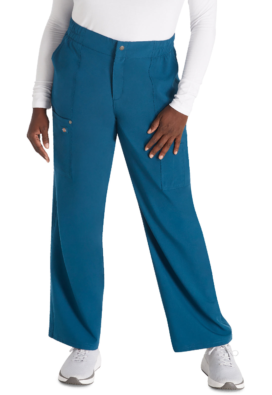 EDS NXT DK219 Mid Rise Zip Fly Wide Leg Cargo Pants Caribbean Blue Model Image Left Side | Dickies