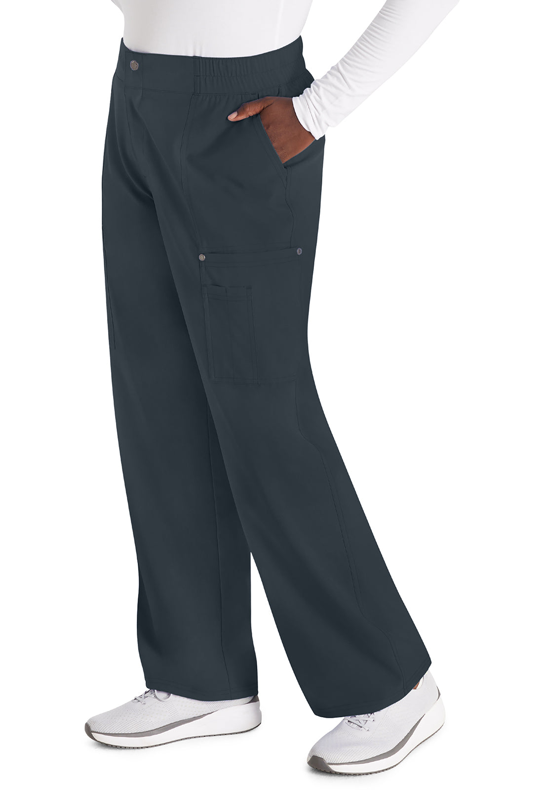 EDS NXT DK219 Mid Rise Zip Fly Wide Leg Cargo Pants Pewter Model Image Right Side | Dickies