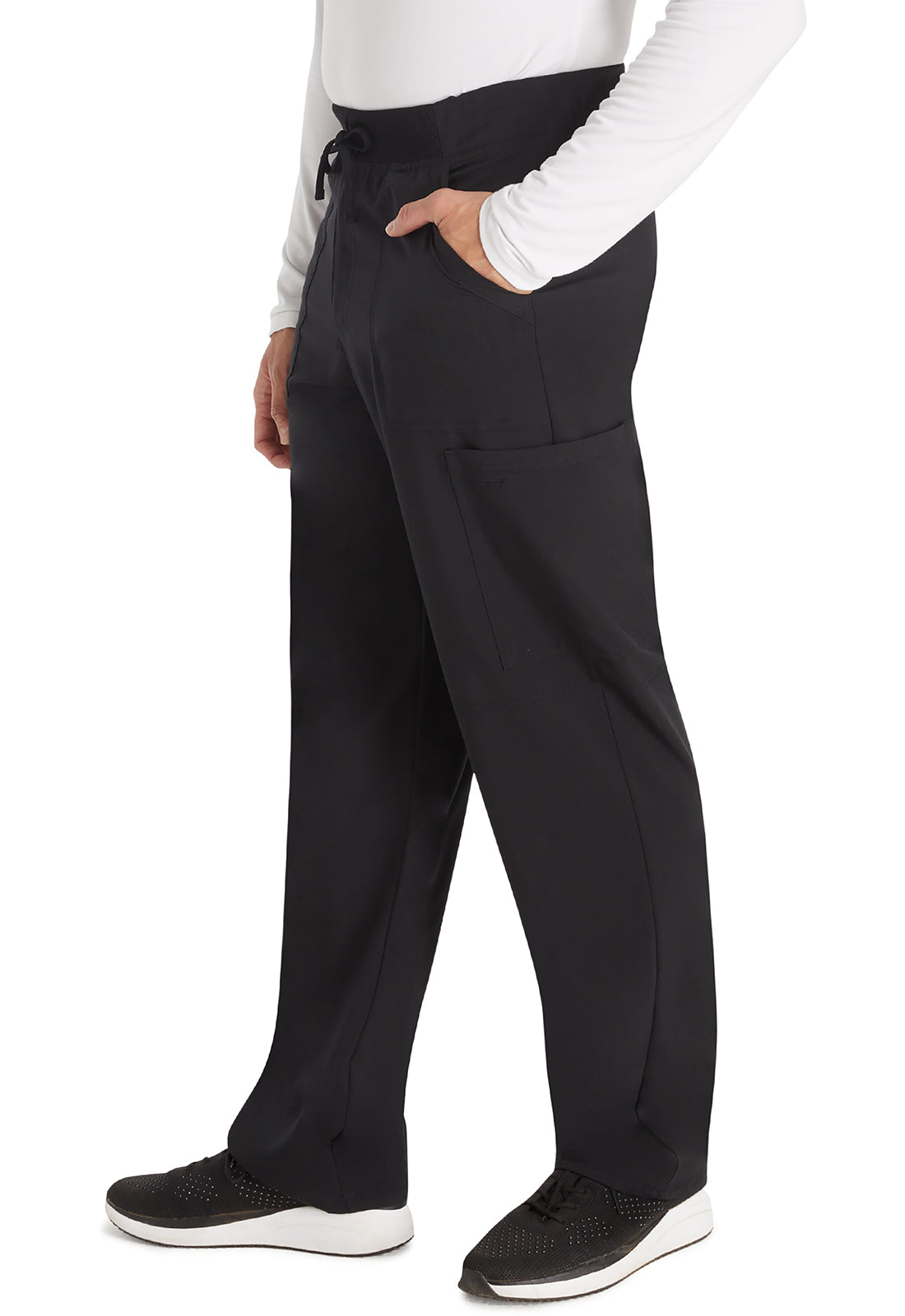 Balance DK270 Men's Mid Rise Zip Fly Straight Leg Pants Black Model Image Right Side | Dickies