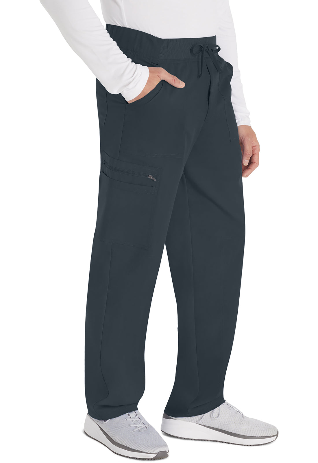 Balance DK270 Men's Mid Rise Zip Fly Straight Leg Pants Pewter Model Image Left Side | Dickies