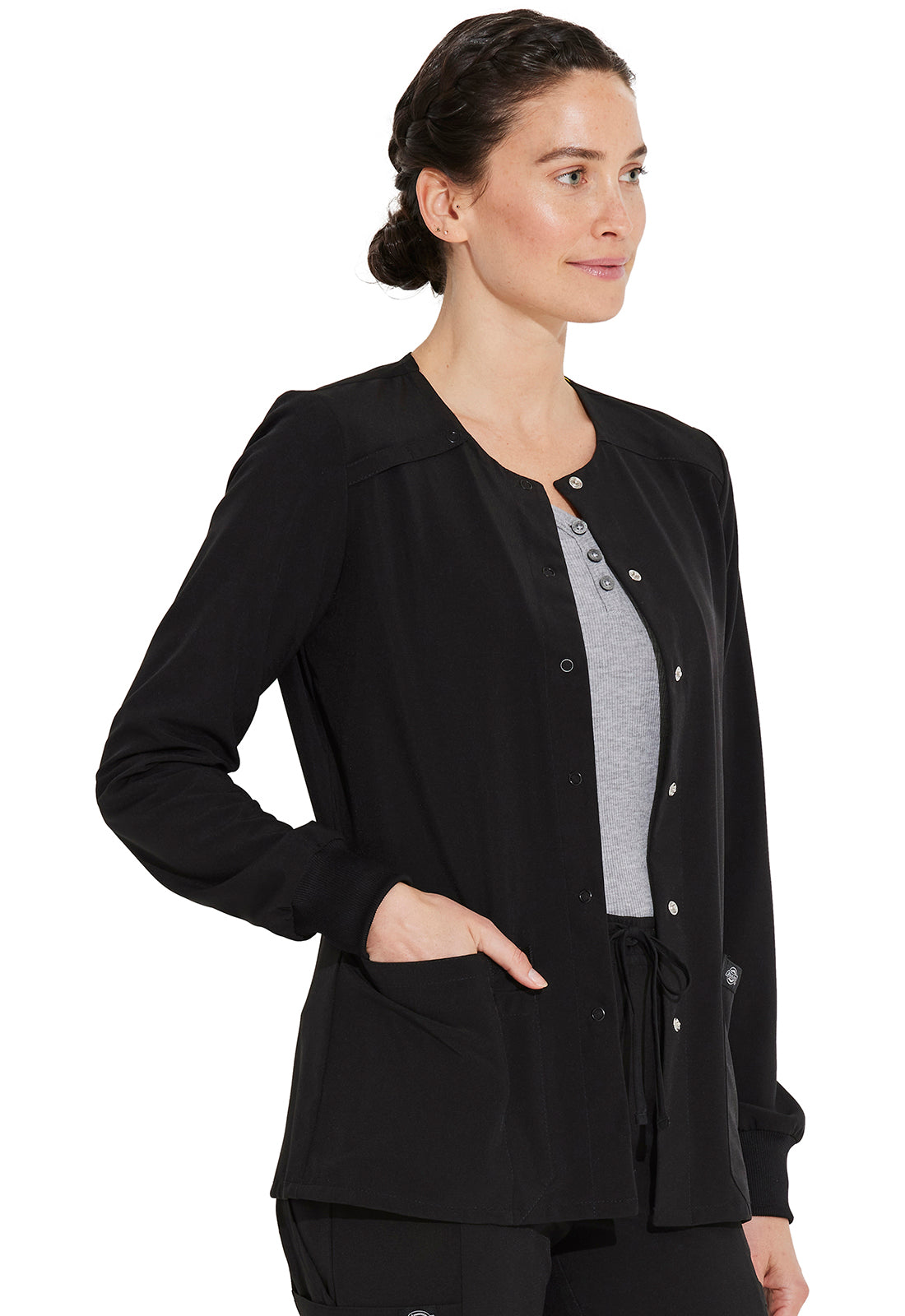 Cleveland Clinic EDS Essentials DK305 Snap Front Warm-up Jacket Black