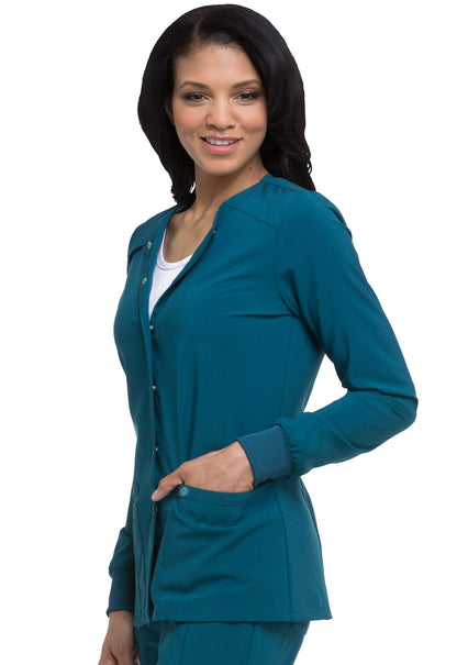 EDS Essentials DK305 Snap Front Warm-up Jacket Caribbean Blue Model Image Right Side | Dickies