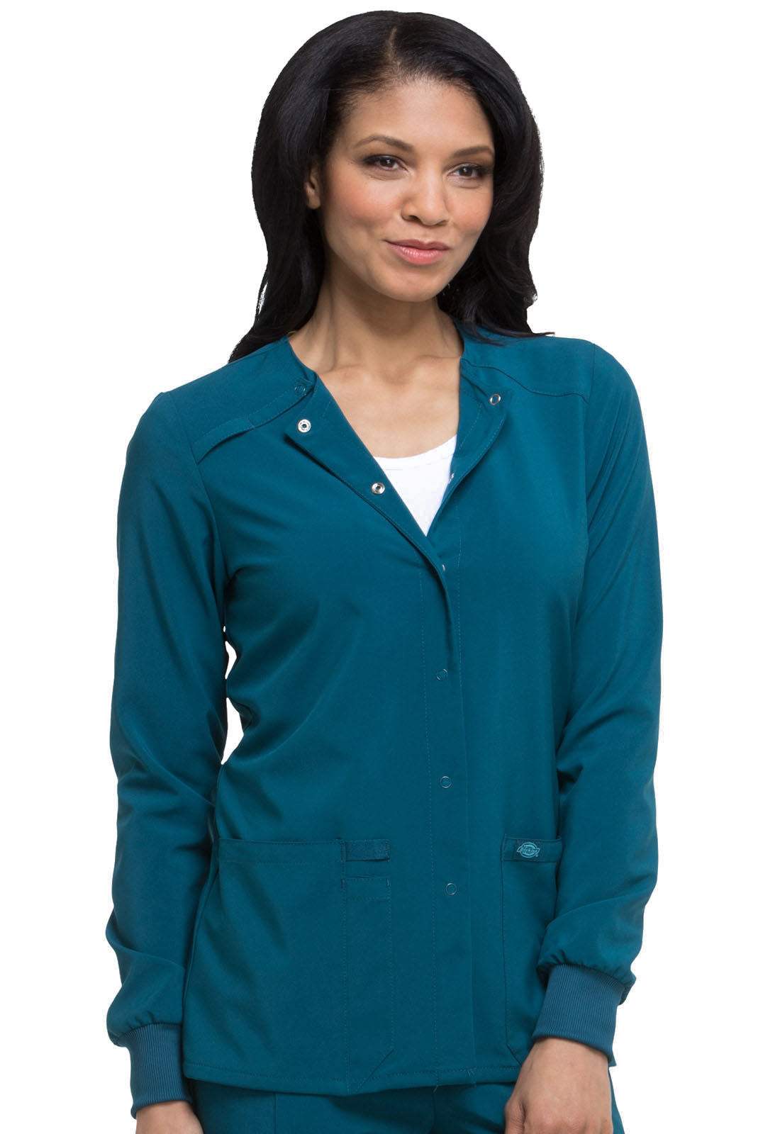 EDS Essentials DK305 Snap Front Warm-up Jacket Caribbean Blue Model Image Left Side | Dickies