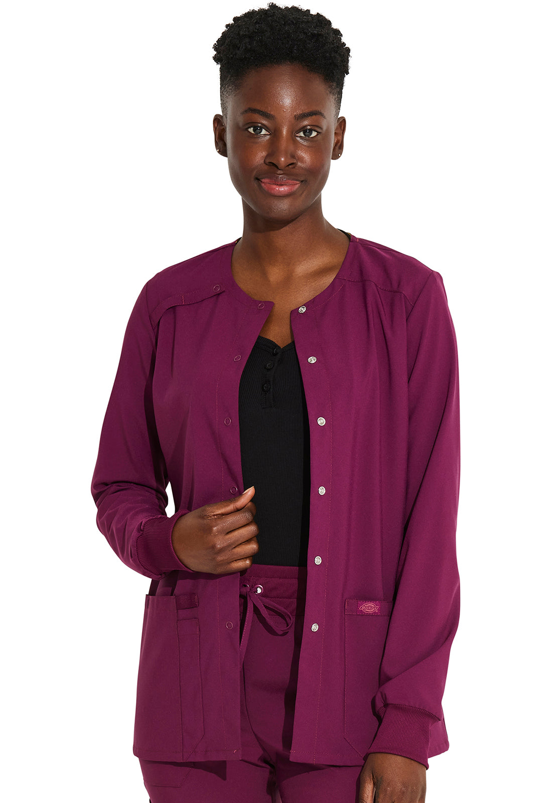 EDS Essentials DK305 Snap Front Warm-up Jacket Wine Model Image Front | Dickies