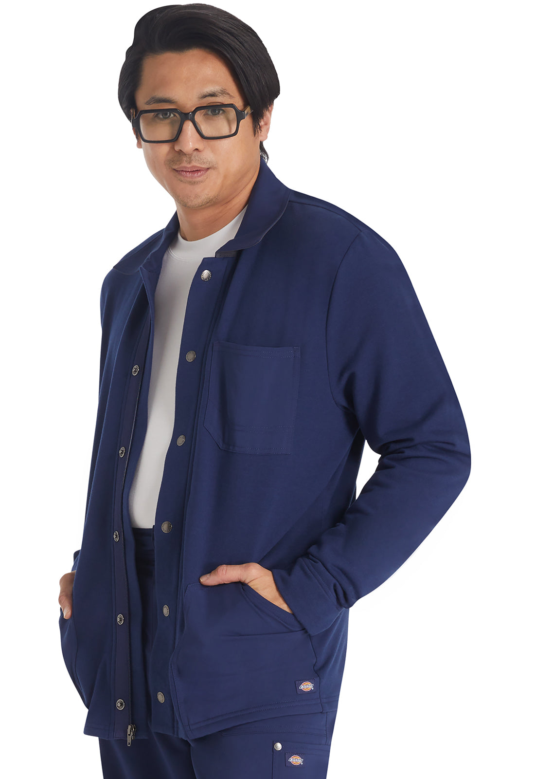 EDS NXT DK318 Men's Zip Front Fleece Jacket Navy Model Image Right Side | Dickies