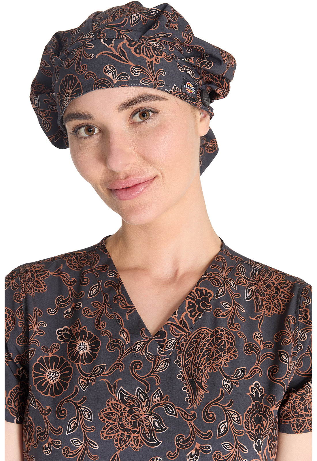 Prints DK514 Unisex Bouffant Scrubs Hat Western Floral Model Image Front | Dickies