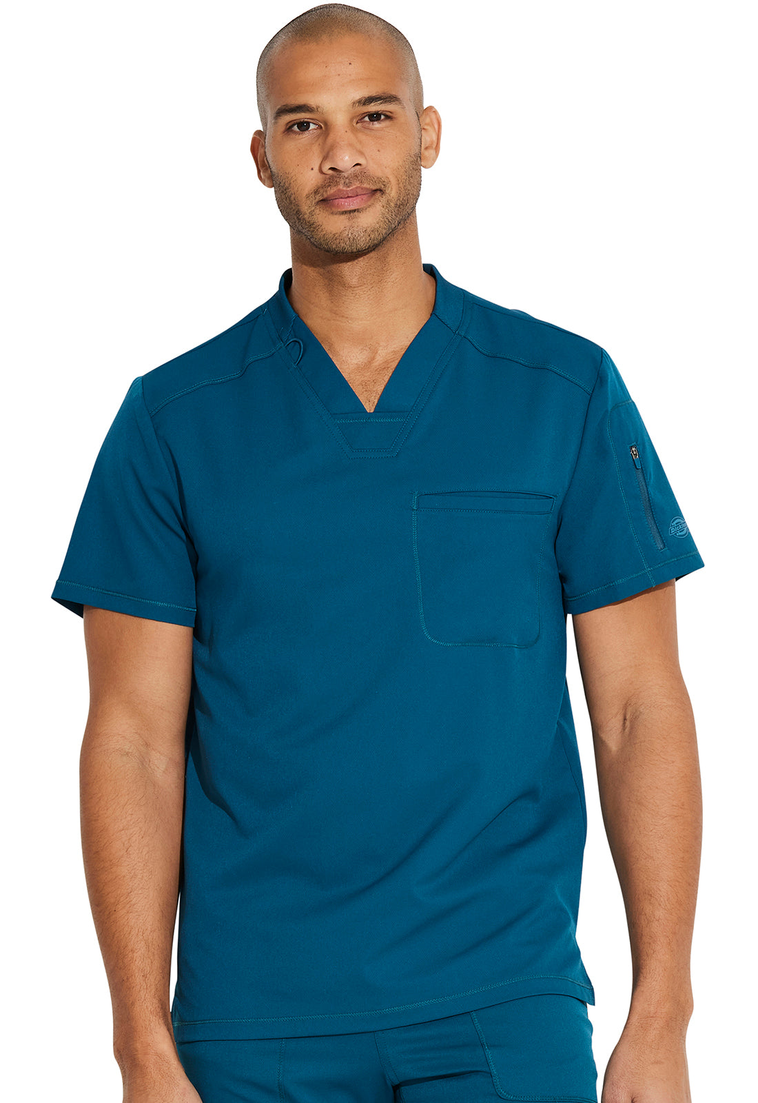 Dynamix DK610 Men's Tuckable V-Neck Top Caribbean Blue Model Image Front | Dickies