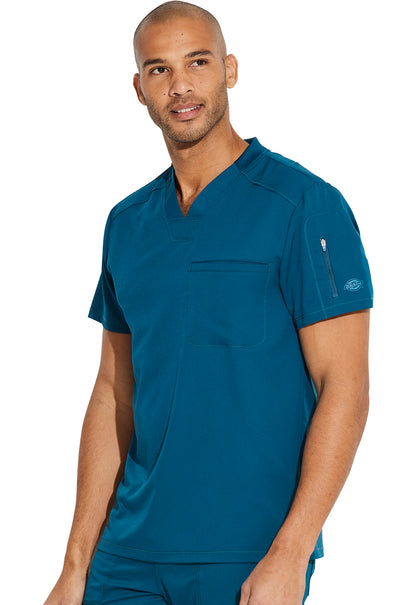 Dynamix DK610 Men's Tuckable V-Neck Top Caribbean Blue Model Image Right Side | Dickies