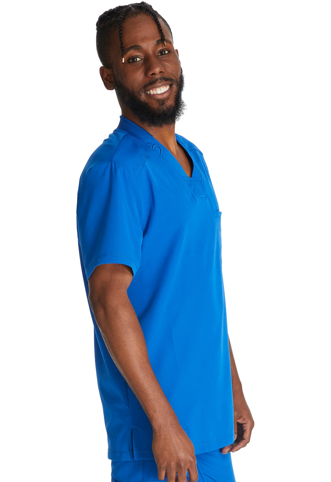 Dynamix DK610 Men's Tuckable V-Neck Top Royal Model Image Left Side | Dickies