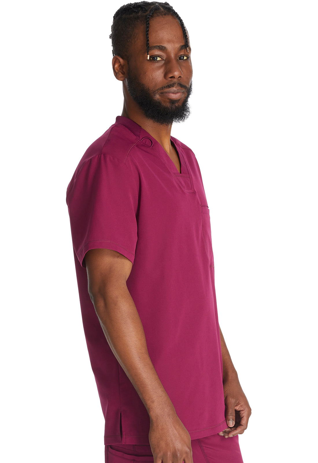 Dynamix DK610 Men's Tuckable V-Neck Top Wine Model Image Left Side | Dickies