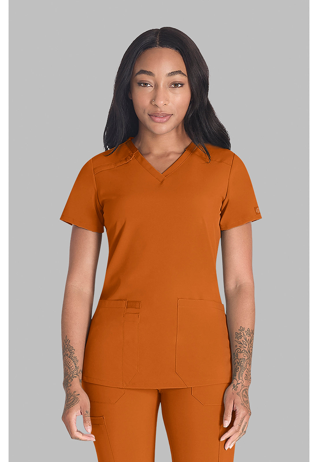 EDS Essentials DK615 Women's V-Neck Scrub Top Apricot Orange