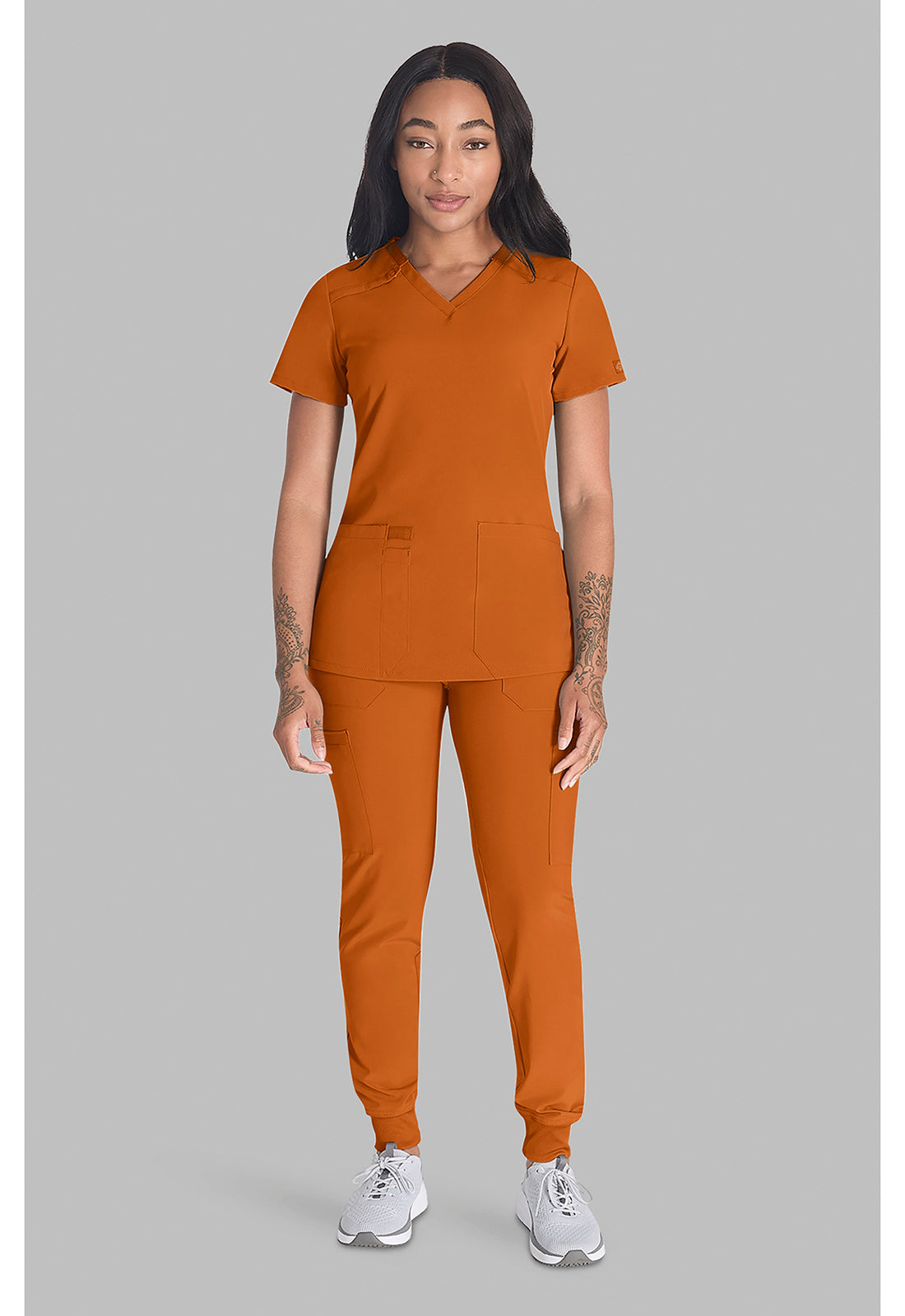 EDS Essentials DK615 Women's V-Neck Scrub Top Apricot Orange