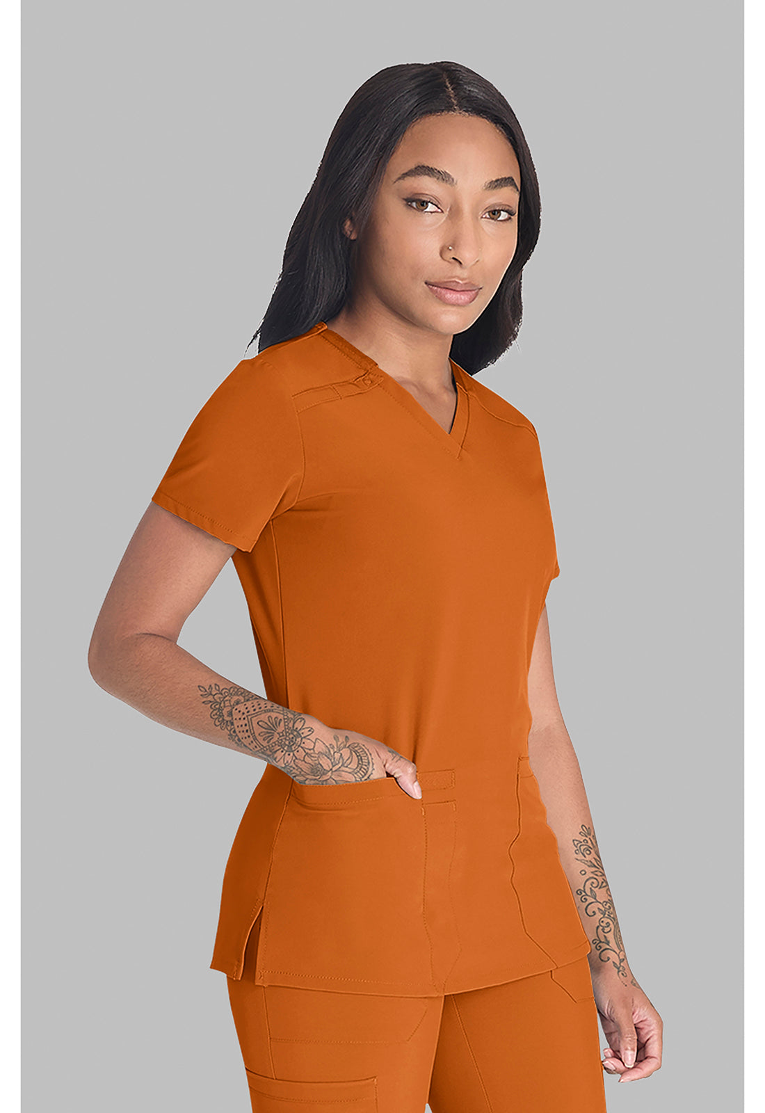 EDS Essentials DK615 Women's V-Neck Scrub Top Apricot Orange