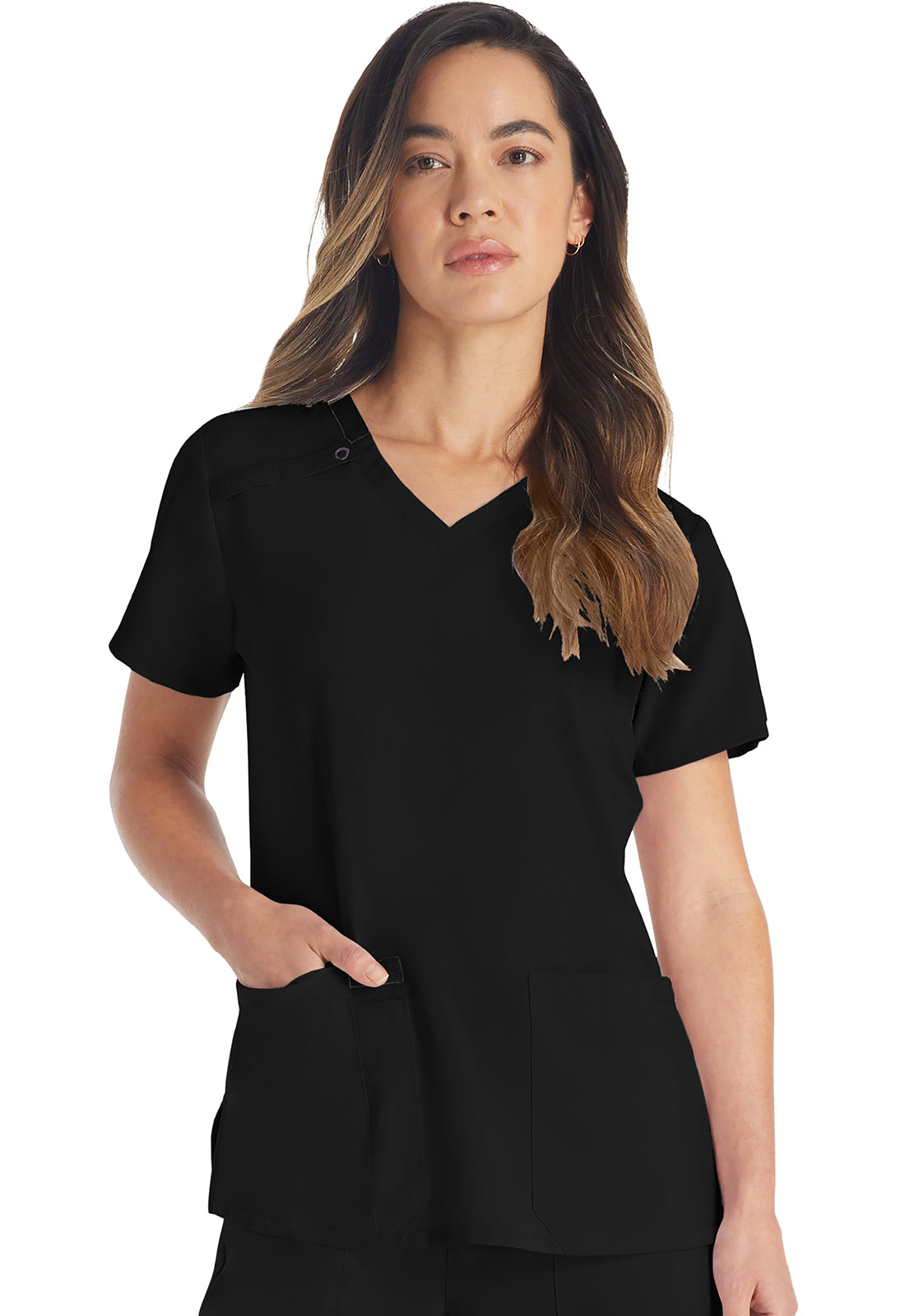 EDS Essentials DK615 V-Neck Top Black Model Image Front | Dickies