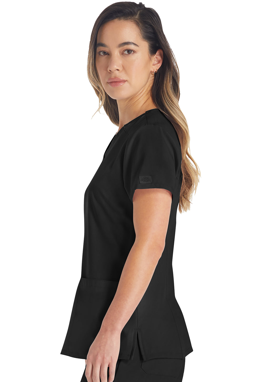 EDS Essentials DK615 V-Neck Top Black Model Image Right Side | Dickies